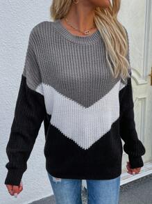 SHEIN Frenchy Của phụ nữ Thả vai Khối màu Cổ thuyền Áo len - Xám - Xem 1