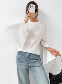 SHEIN Essnce 模高領短袖t恤,下垂肩線設計 - 白色 - 查看 4