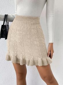 SHEIN Privé 復古學院風電纜針織毛衣裙 - 杏色 - 查看 6