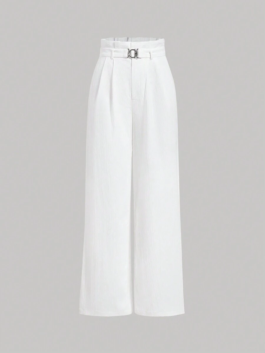 SHEIN MOD Của phụ nữ Quần ống rộng Với Nút kim loại - trắng - Xem 1