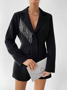 SHEIN Clasi Của phụ nữ Kim cương Sọc Áo vest - màu đen - Xem 4