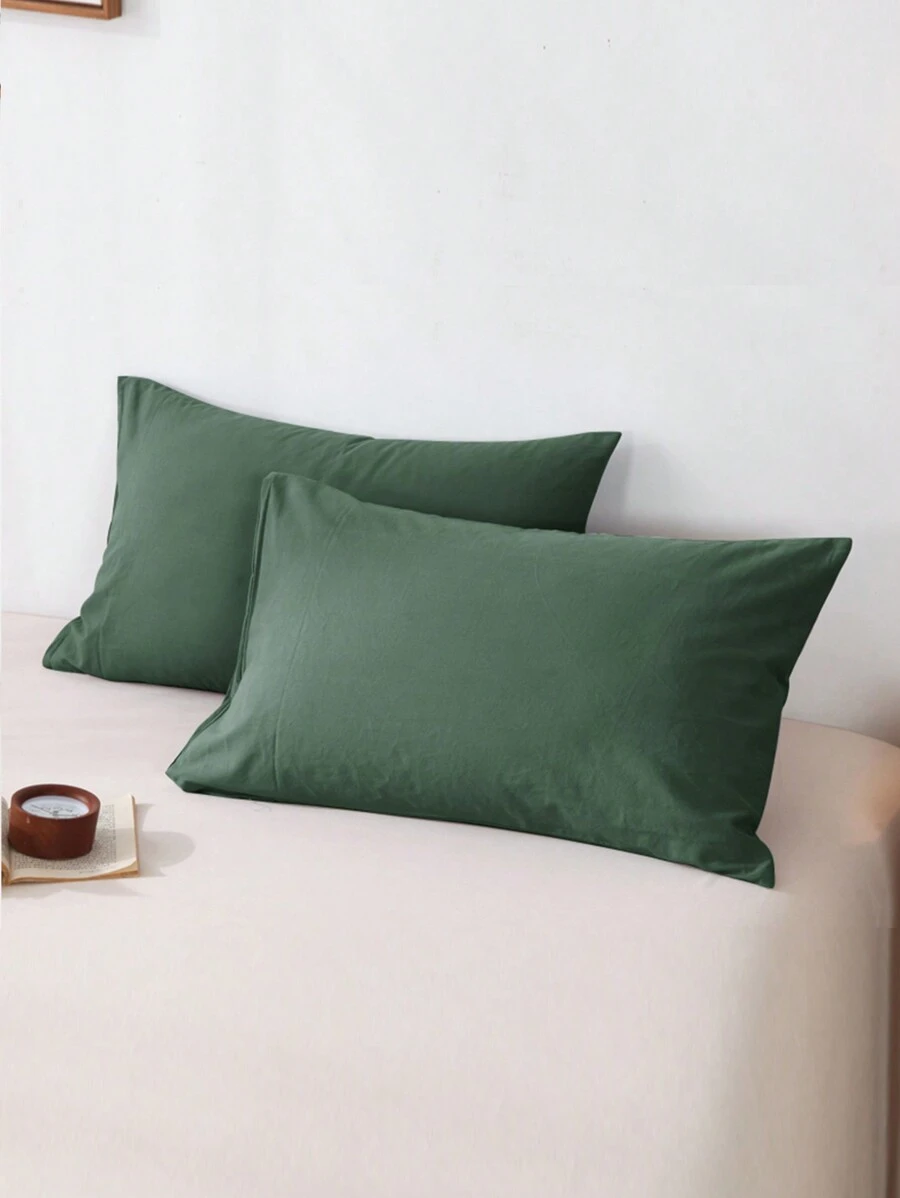 2 chiếc màu xanh cỏ, màu trơn kiểu Nhật đơn giản, dành cho bé trai và bé gái, học sinh, trang phục mặc ở ký túc xá, siêu mềm, thoáng khí, bốn mùa, không dễ bị xù lông, vỏ gối, không bao gồm lõi gối, bộ đồ giường, đồ gia dụng, đôi, đôi lớn, đôi nữ hoàng, đôi vua. - xanh quân đội - Xem 1