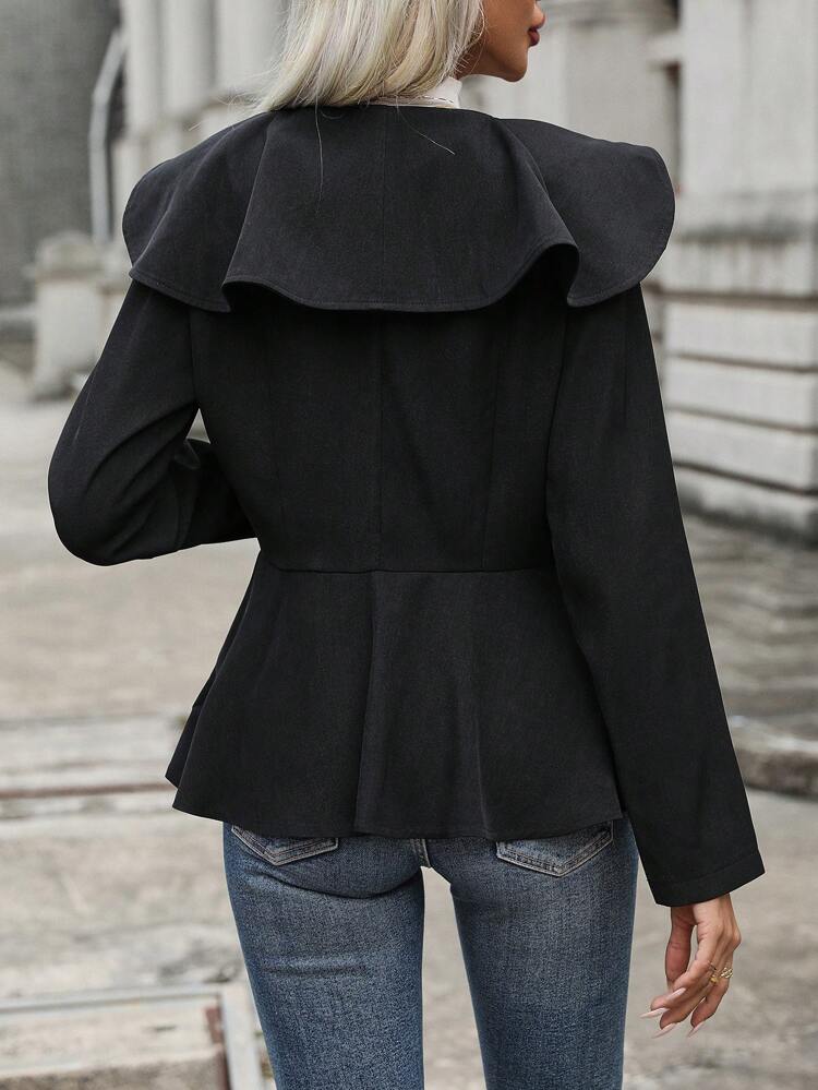 Double Breasted Ruffle Hem Coat Fall Cloth For Women