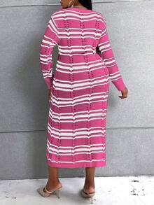 Celure Plus Striped Pattern Sweater Dress - Hot Pink - View 2