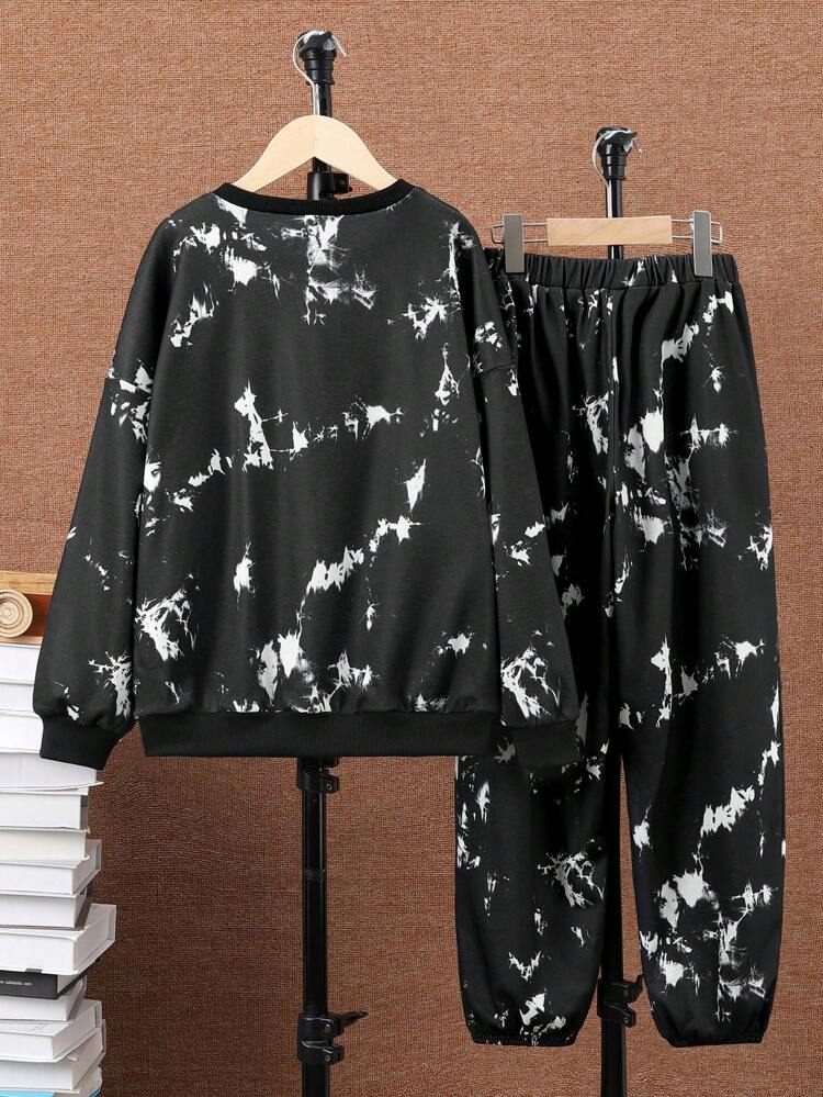 Boys' Casual Printed Round Neck Sweatshirt & Pants Knitted Two Piece Set