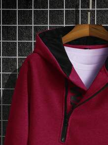 Manfinity Homme Men's Half Zip Hooded Sweatshirt - Hot Pink - View 3