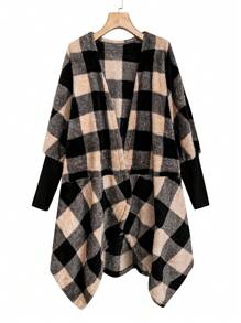 SHEIN LUNE Plus Buffalo Plaid Print Open Front Coat - Multicolor - View 1