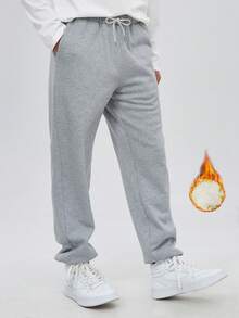 Manfinity Hypemode 男裝寬鬆實色保暖褲 - 灰色 - 查看 2