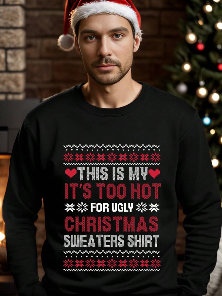 Men Christmas Snow Flake Slogan Graphic Sweatshirt, Absorbs Sweat - Black - View 1