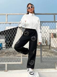 SHEIN EZwear 休閒口袋 拉鍊動物女士衛衣 - 白色 - 查看 6