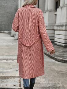 SHEIN LUNE Abrigo De Lana Con Cinturón Para Mujer Con Patrón De Espiga