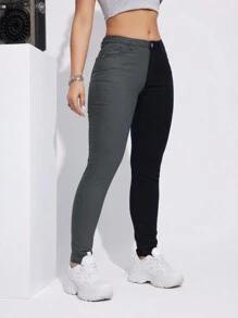 SHEIN EZwear Two Tone Skinny Jeans - Multicolor - View 1