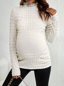 SHEIN Maternity Mock Neck Lettuce Trim Tee - Apricot - View 1