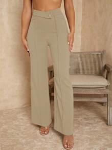EURMUSE Pantalon Droit Avec Taille En V - Beige - Voir 1