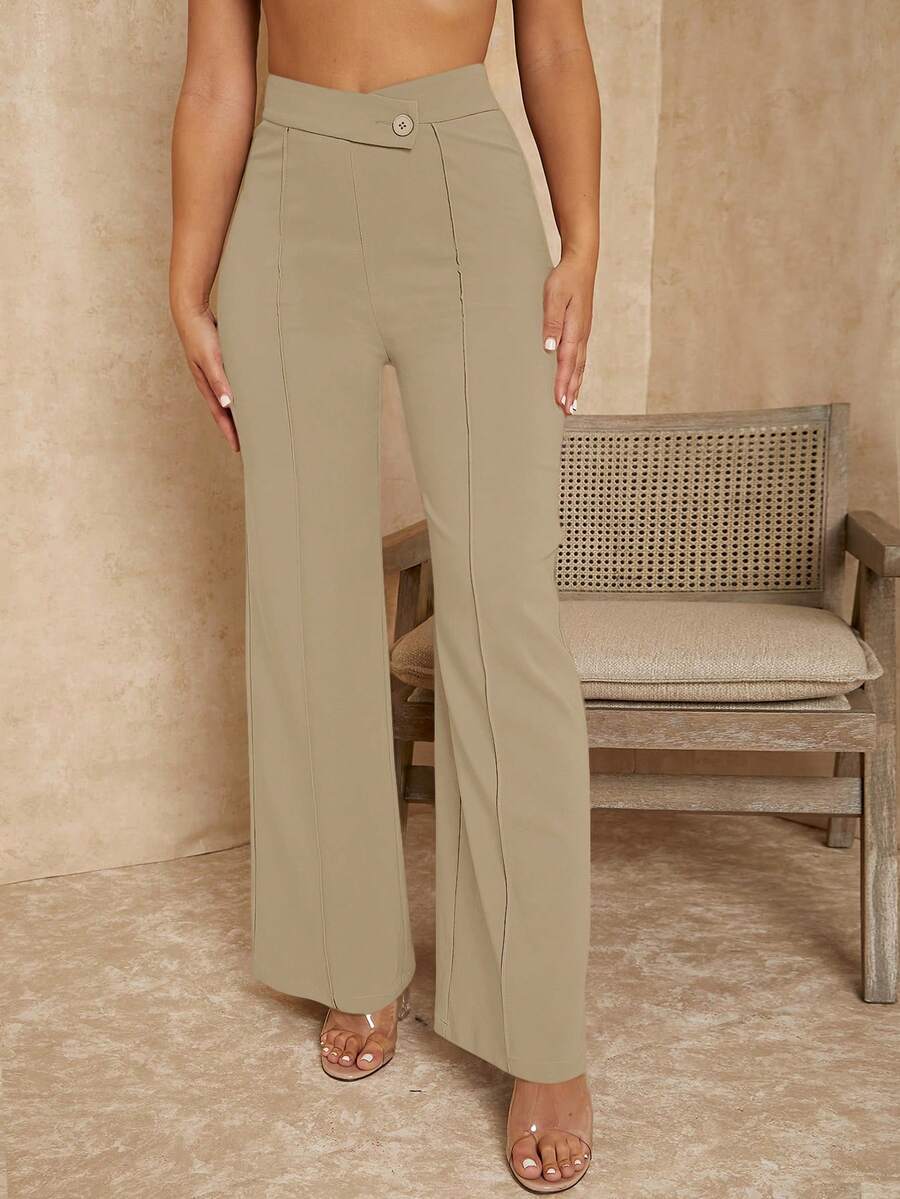 EURMUSE Pantalon Droit Avec Taille En V - Beige - Voir 1