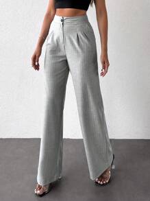 EURMUSE Striped Print Wide Leg Suit Pants - Light Grey - View 5