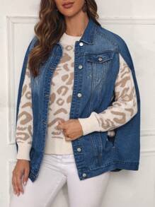 SHEIN Frenchy Women's Cape Sleeve Buttoned Denim Jacket - Blue - View 4
