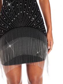 SHEIN BAE 女式水鑽珍珠流蘇下擺掛脖洋裝