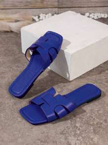 韓語風格休閒平底拖鞋適合女士,夏天露趾編織沙灘涼鞋,時尚法語女士的海灘鞋,波西米亞風格度假平底丁字褲,秋天新品到貨 - 藍色 - 查看 5