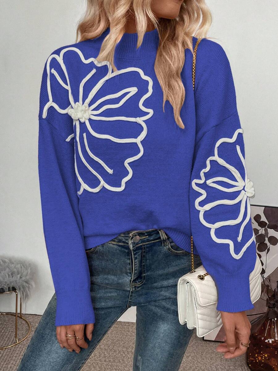 SHEIN LUNE 女士花卉圖案毛衣 - 彩色 - 查看 1