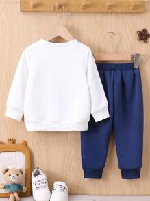 男童嬰兒熊和字母圖案運動衫和運動褲 - 藍色 - 查看 2