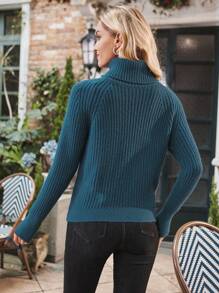 GENKIRA Jersey de cuello alto de punto acanalado para otoño e invierno - Azul - Ver 2
