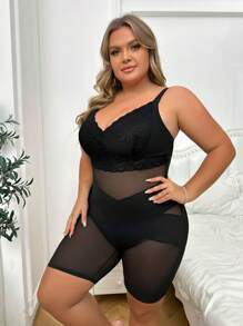 大码女士塑身连体衣，细肩带，长度至大腿中部