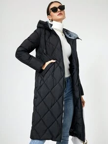 Dây kéo áo có mũ Áo khoác Quilted - màu đen - Xem 4
