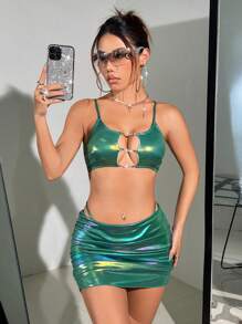 Swim EVENT 镂空吊带比基尼套装夏日海滩 - 綠色 - 查看 5