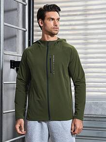 Manfinity Sport Corelite Chaqueta deportiva con capucha con cremallera para hombre con gráficos de letras en la parte superior de entrenamiento