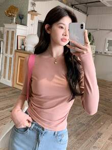 Dazy Star Camiseta Fruncida Con Hombros Descubiertos Unicolor - Rosa - Ver 5