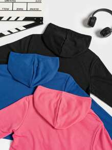 SHEIN Unity Áo hoodie có dây rút in chữ, 3 chiếc, thích hợp mặc mùa thu. - Nhiều màu - Xem 3