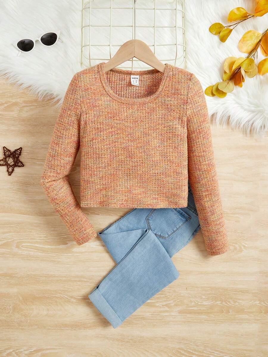 SHEIN Tween女孩太空染色t卹 - 珊瑚橙 - 查看 1