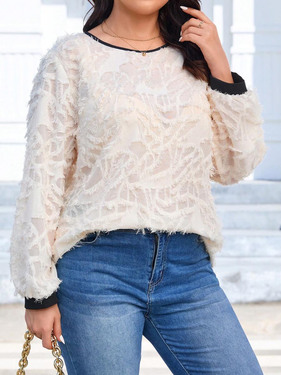 EMERY ROSE Plus Size Brushed Colorblock Shirt With Rolled Edge - Apricot - View 1