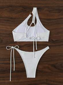SHEIN Swim Summer Hollow Out Detail One Shoulder Bikini Set With Round Ring Decoration