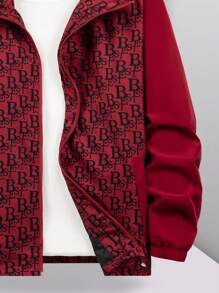Manfinity Homme 1pc Loose Fit Men's Letter Graphic Drawstring Hooded Jacket - Red - View 3