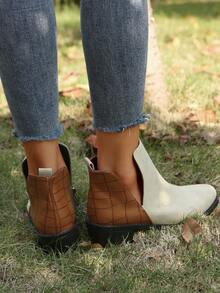 Autumn Multicolor Block Heel V-cut Pointed Toe Ankle Boots For Women - White - View 2