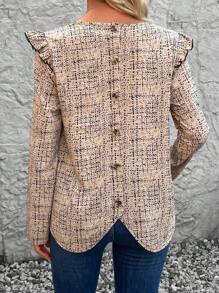 SHEIN Essnce 滿版印花荷葉邊後紐扣襯衫 - 杏色 - 查看 1