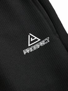 FRIFUL Letter Graphic Contrast Tape Side Pants - Black - View 5