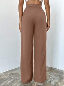 EURMUSE High Waist Suit Pants With Slanted Pockets - Mocha Brown - View 2