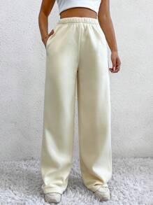 SHEIN Unity Pantalones Anchos Largos Con Piernas Anchas En Color Liso Para Cuerpo - Beis - Ver 5