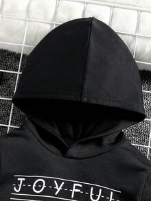 SHEIN 男童字母图案卫衣 - 黑色 - 查看 3