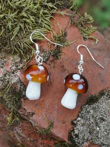 ROMWE Fairycore 1对卡通玻璃蘑菇形耳环，可定制设计 - 彩色 - 查看 2