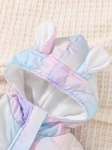 SHEIN 女宝宝休闲可爱扎染印花棉服外套，配有 3d 耳朵连帽衫，非常适合秋冬季户外穿着 - 紅色 - 查看 4