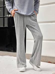Manfinity Homme Pantalones Sueltos De Pierna Recta Con Cintura Con Cordón Para Hombres - Gris Claro - Ver 5