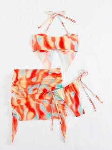 Swim EVENT Random Tie Dye Twisted Bikini Set With Beach Skirt Summer