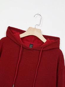 Mulvari 素色落肩袖抽繩連帽衫 - 紅色 - 查看 3