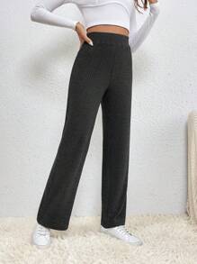 SHEIN Frenchy 高腰直筒褲 - 深灰色 - 查看 6