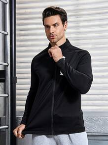 Manfinity Sport Corelite 男式字母印花运动夹克 运动上衣 运动夹克 - 黑色 - 查看 3
