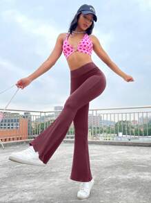EURMUSE Solid Color Flare Pants - Red - View 5